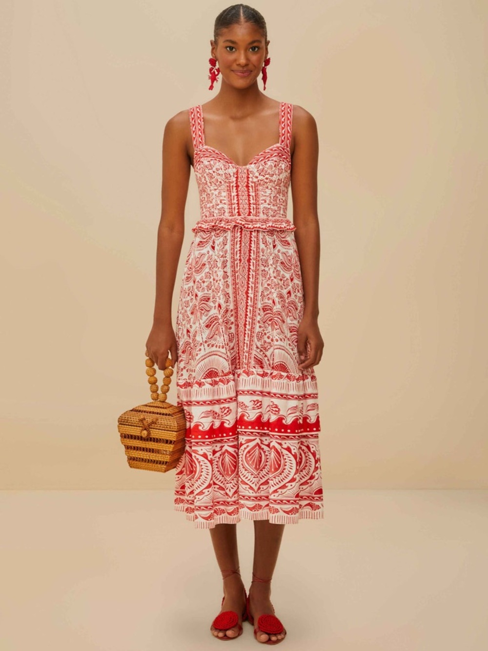 FARM Rio Red River Ride LENZING™ ECOVERO™ Euroflax™ Midi Dress Size Medium